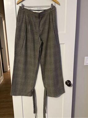 Zara Plaid Wide-Leg Trousers in Gray and Black